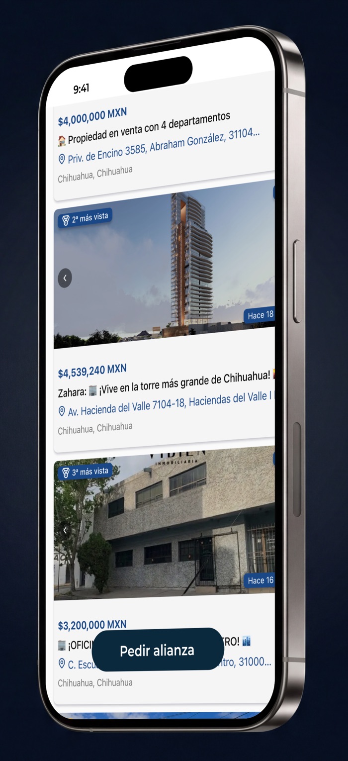 Bolsa inmobiliaria de Master Broker AI en el celular